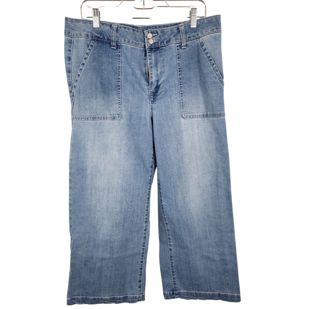 Seven 7 Womens Wide Leg Denim Patch Pocket‎ Cropped Jeans Size 14